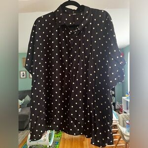 Polka dot short sleeve button down blouse